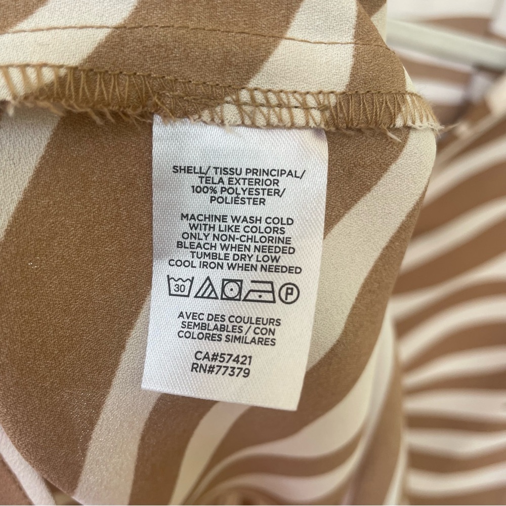 Ann Taylor Dolman Zebra Tan White Short Sleeve Top Collared Medium - Picture 8 of 8